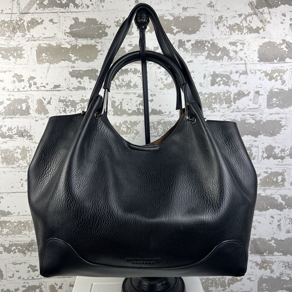 Sondra Roberts Squared Black Vegan Pebbled Leather Shoulder Tote Bag Carryall
